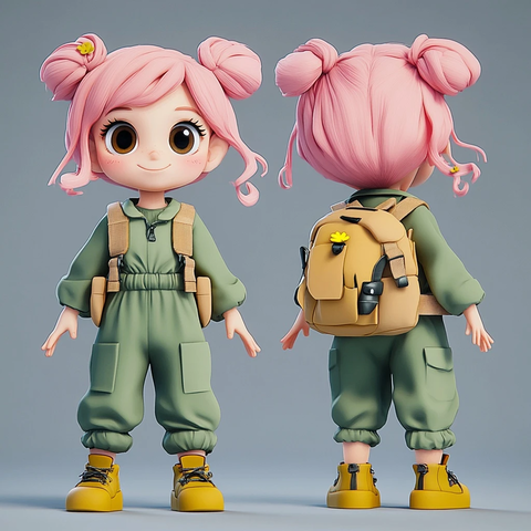 粉色头发女孩穿军绿跳跃服