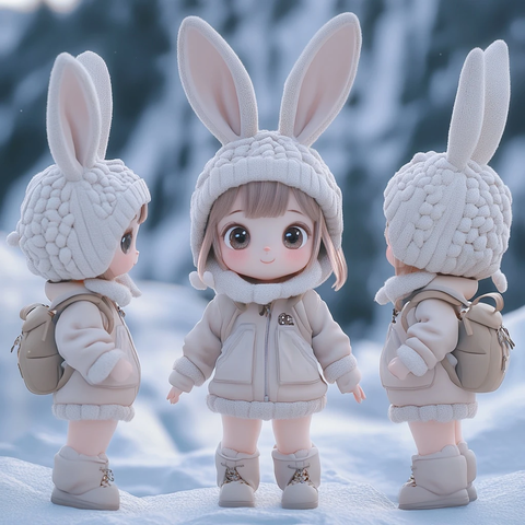 兔子帽子女孩雪山背景盲盒玩具