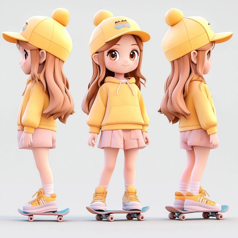 滑板女孩潮流造型立体模型