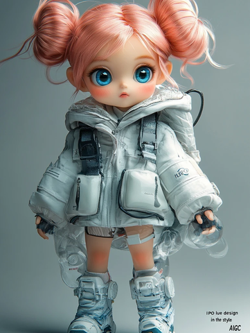 粉色双丸子头少女透明外套