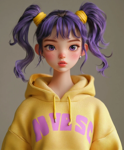 紫色卷发双马尾女孩