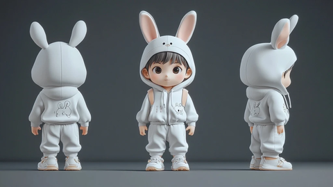 兔子帽男孩盲盒玩具渲染