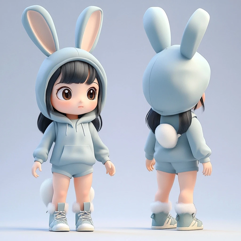 兔子造型盲盒玩具渲染