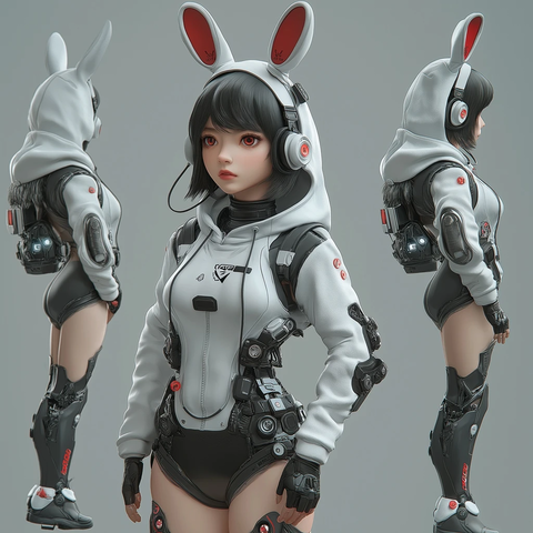 机械少女红色眼眸兔耳