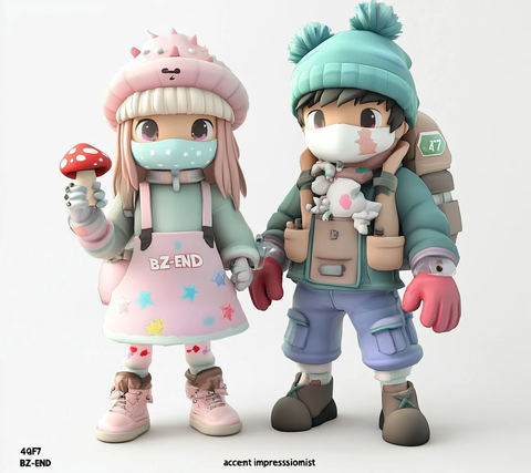 动漫风格角色背包与蘑菇