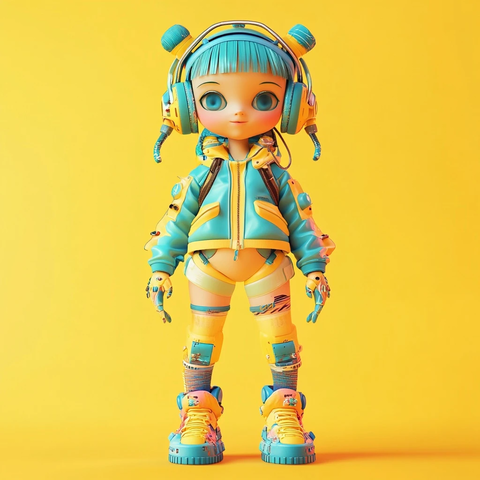 小女孩全身体赛博朋克风格