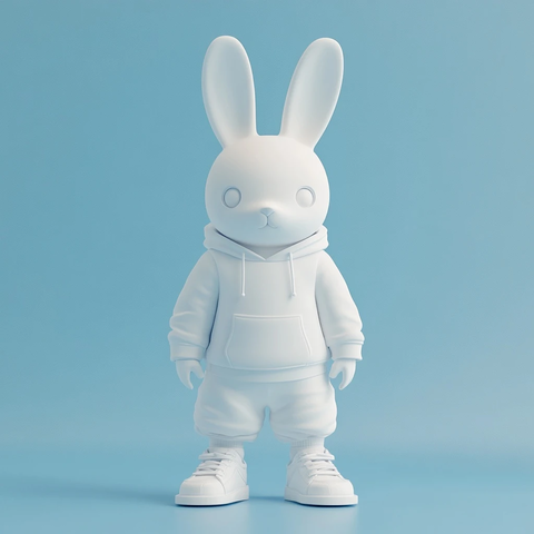 兔子玩偶站立穿着裤子卫衣
