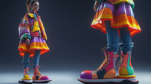 女孩穿彩色连衣裙配牛仔裤拖鞋