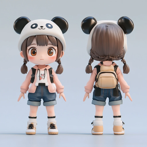 熊猫帽子女孩盲盒玩具