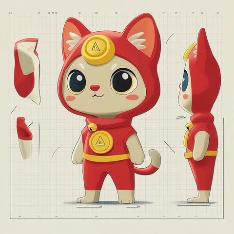 红色头套猫耳布料折叠