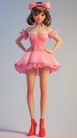 粉色连衣裙女孩全身像