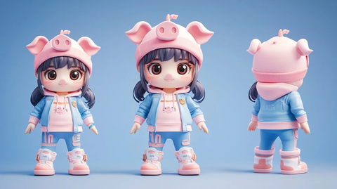 猪形帽子女孩盲盒玩具