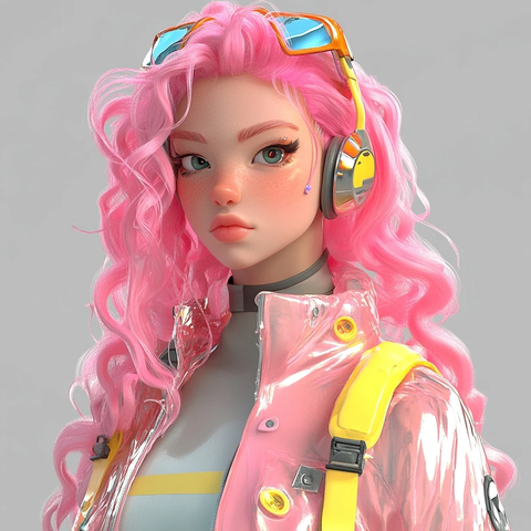 粉发女孩透明夹克