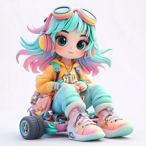 卡通女孩驾驶赛车场景