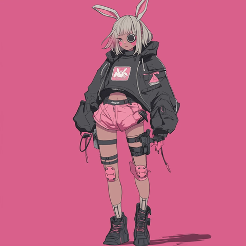 粉色眼罩兔耳少女朋克装