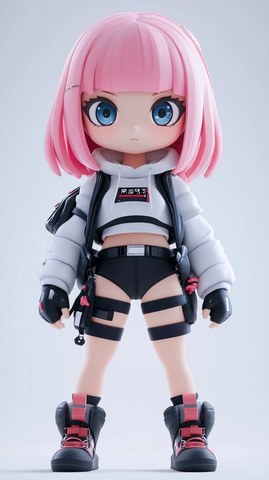 粉发少女玩偶全身像