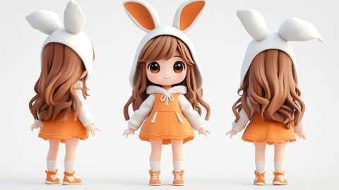 兔耳女孩白夹克橙裙