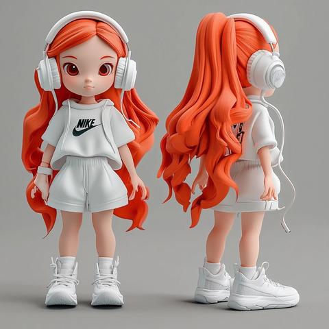 红发女孩耳机白裙模型