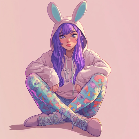 紫色头发兔子帽角色插画