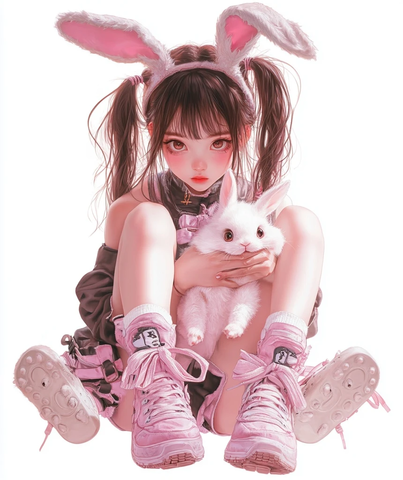 抱兔子玩偶的棕发女孩