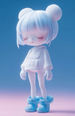 白发放射泪水晶白皮肤蓝鞋裤装