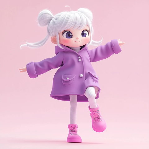 紫雨衣女孩抬脚