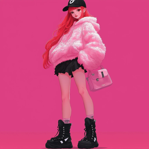 红发女孩粉色宽松卫衣