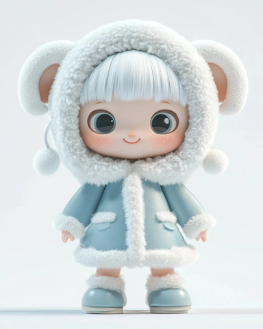 羊角女孩白色毛绒帽外套