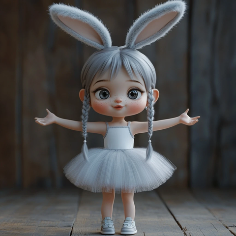 兔耳辫子女孩穿潮流裙装