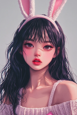 像素艺术兔子韩国女孩