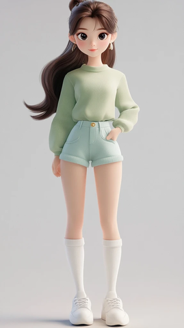 年轻韩国女子全身卡通形象