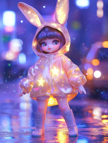 透明兔子雨衣发光星星