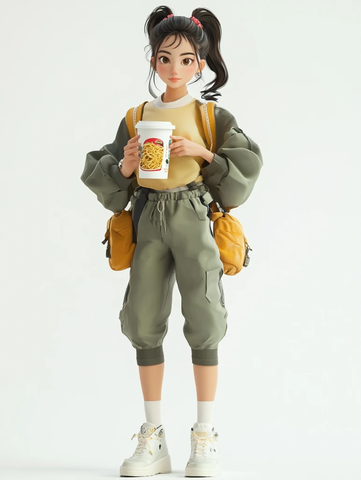 学生站立手持泡面