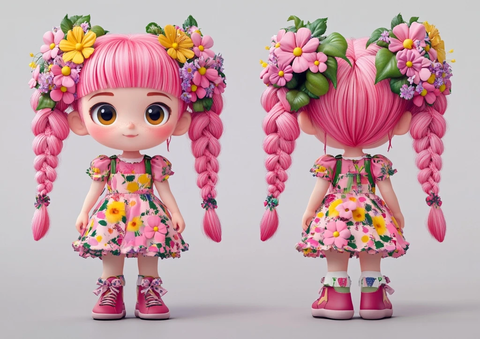 粉色花童女孩模型