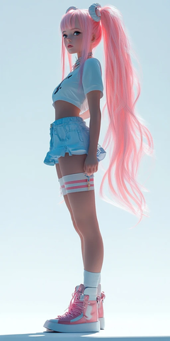 粉色长发卡通角色模型