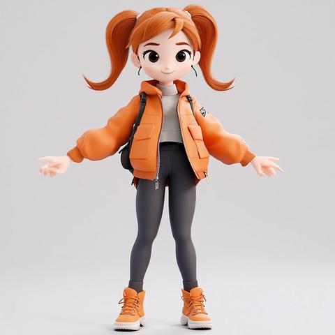 橙棕色马尾女孩动画角色