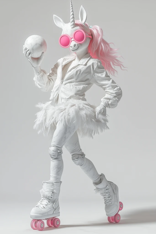 独角兽雕塑滑冰咖啡羽毛