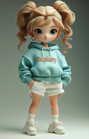 蓝色毛衣复杂度白短裤女孩