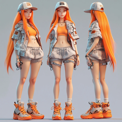 橙发女孩穿嘻哈风运动鞋
