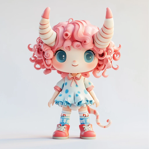 粉色短发双角盲盒玩具