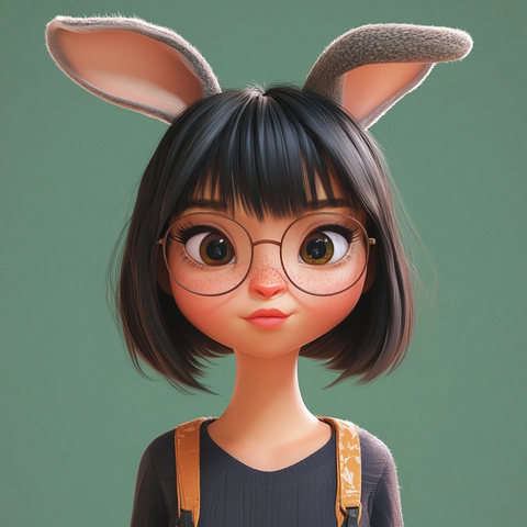 兔子设计师短发眼镜运动装