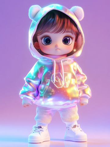 可爱宝宝穿幻彩帽衫站立