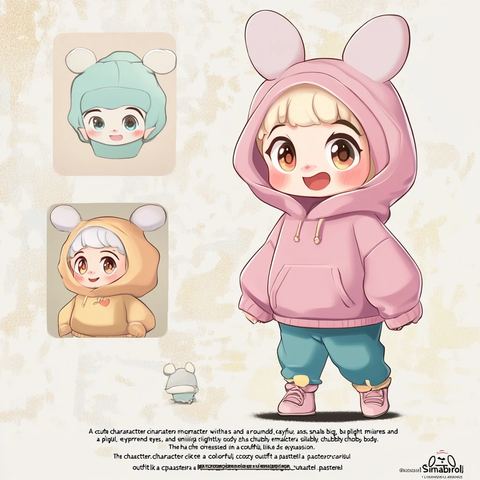 软萌角色身穿彩色舒适衣物