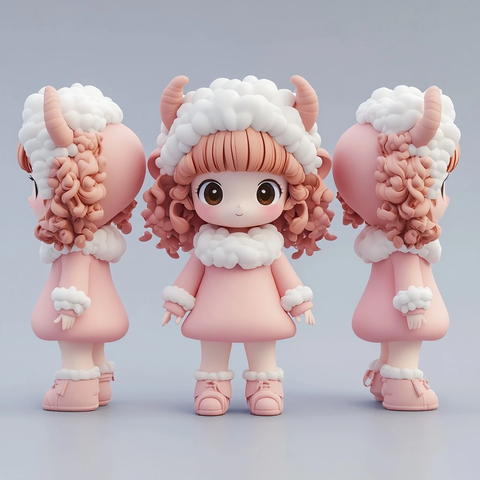 小女孩羊玩偶装扮粉色连衣裙