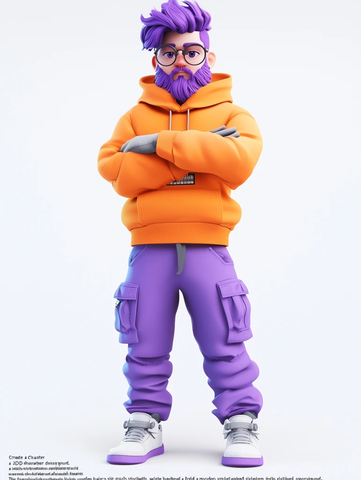 紫色头发男士穿橙色卫衣