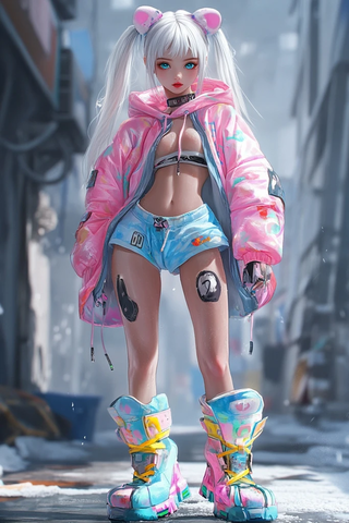 白发少女粉色蓝衣动态