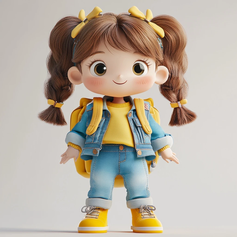 小女孩背双肩包穿牛仔裤