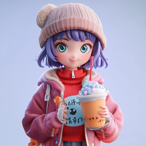 可爱女孩动漫风手捧波霸奶茶