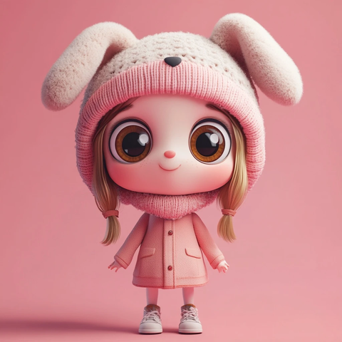 小女孩戴狗狗帽子盲盒玩具