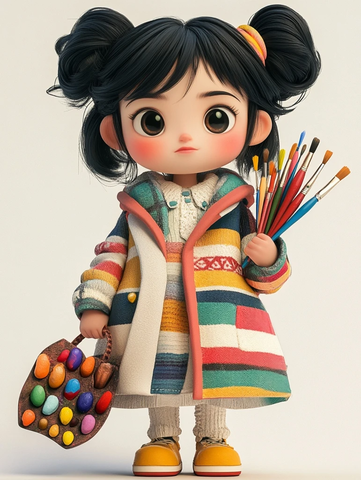 魔法画家穿条纹衫持画笔箱